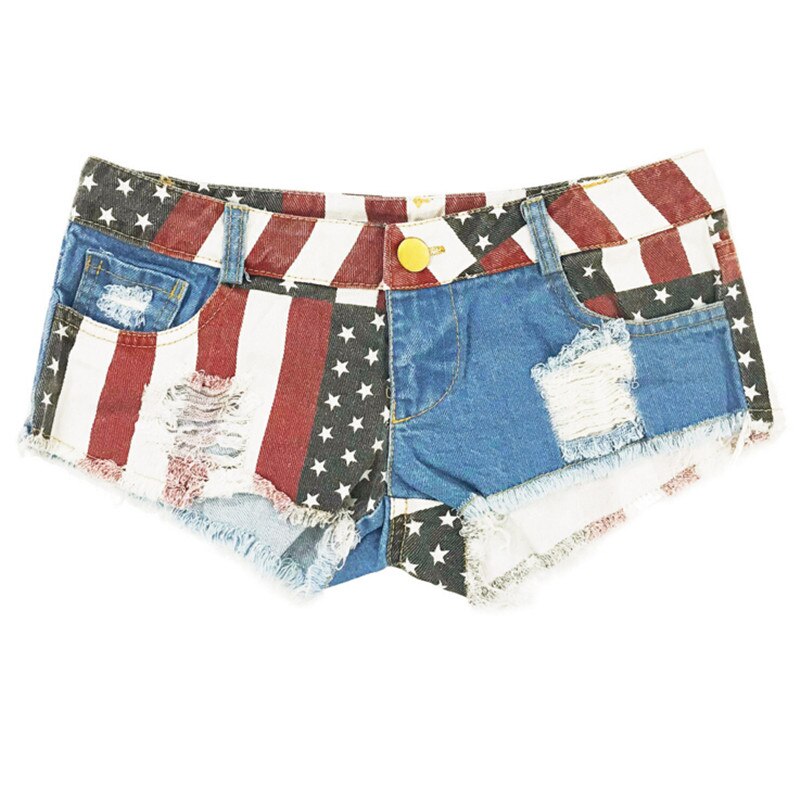 Low-Rise American Flag Denim Shorts