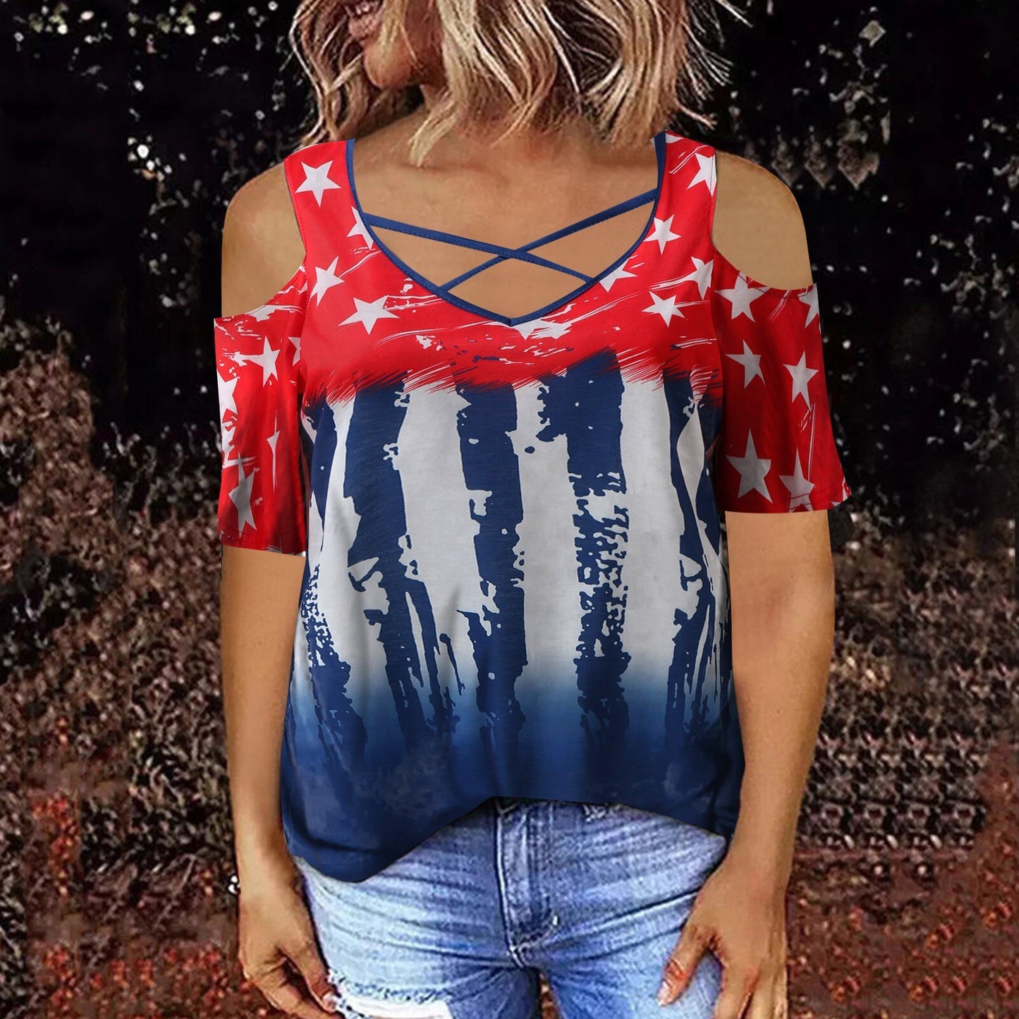 American Flag Print Shirt Sleeveless Tops
