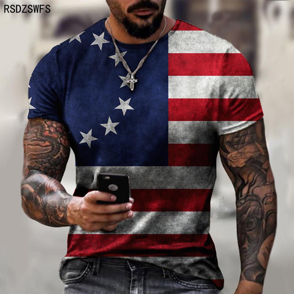 USA Flag Stripes 3D Print Men T - Shirt