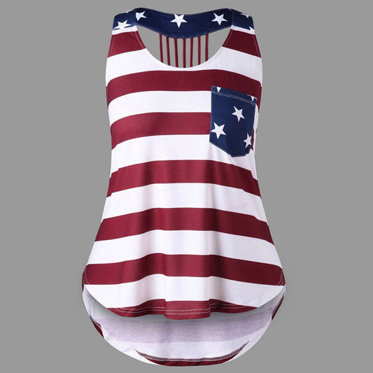 American Flag Print Shirt Sleeveless Tops