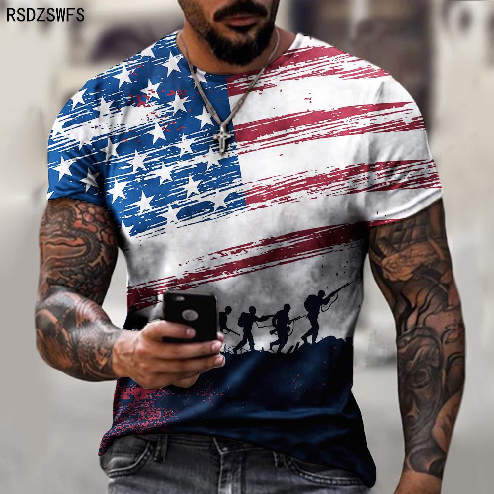 USA Flag Stripes 3D Print Men T - Shirt