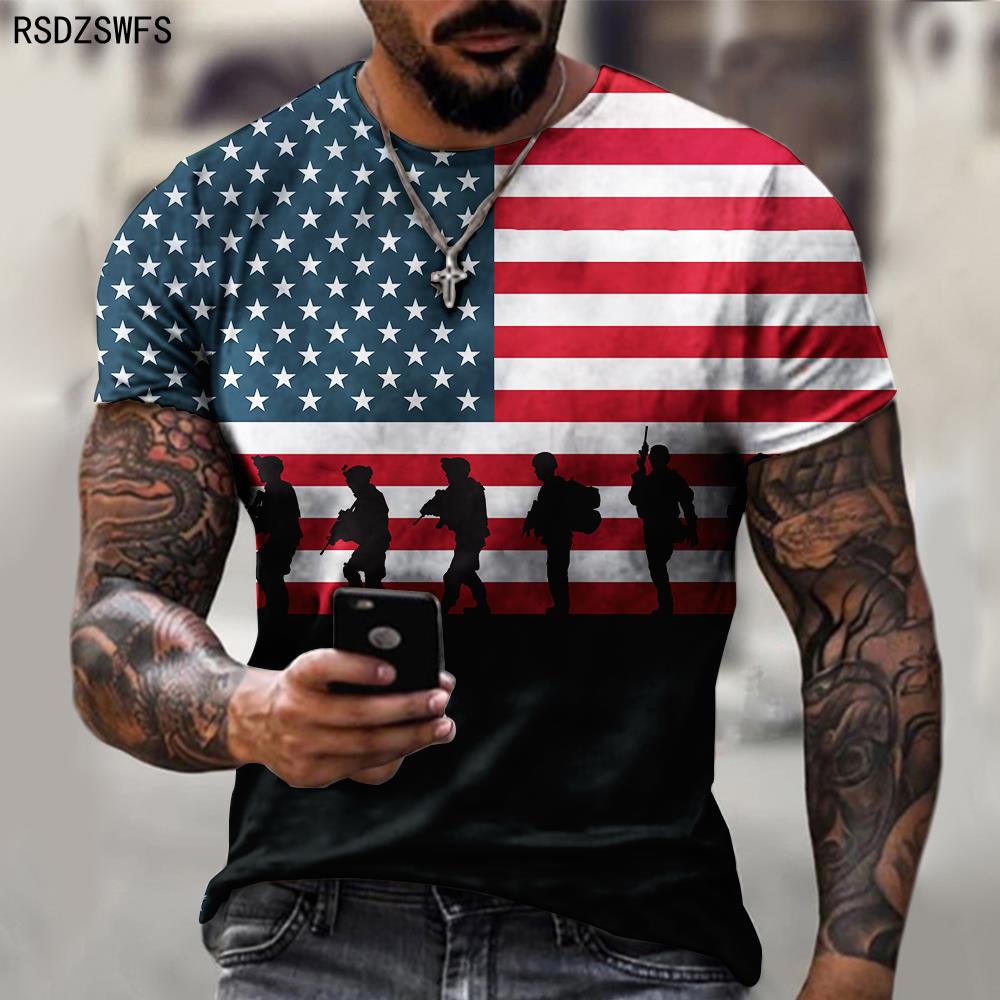 USA Flag Stripes 3D Print Men T - Shirt