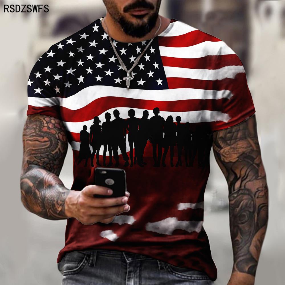 USA Flag Stripes 3D Print Men T - Shirt