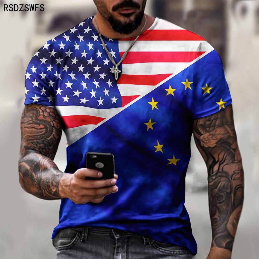 USA Flag Stripes 3D Print Men T - Shirt