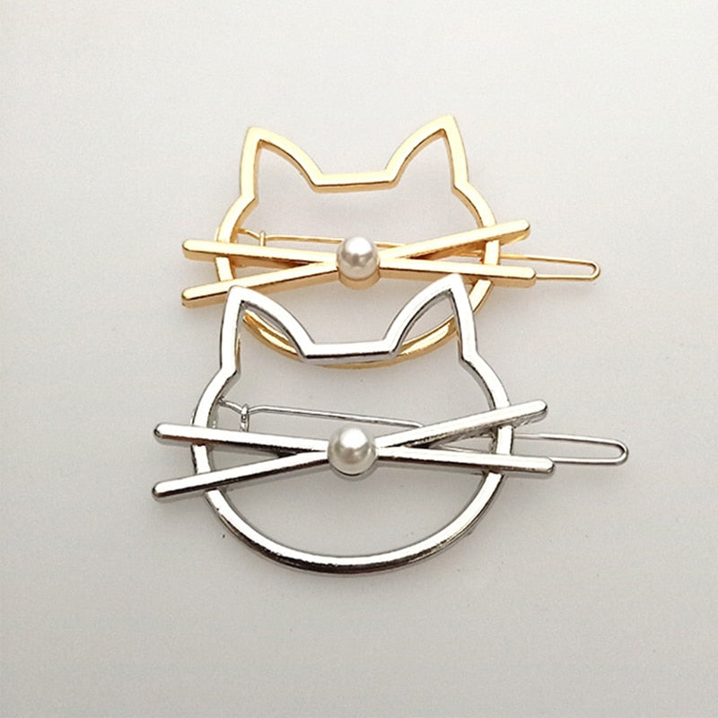 This is a Cute Cat Hair Pin Imitation Pearl Hairpin