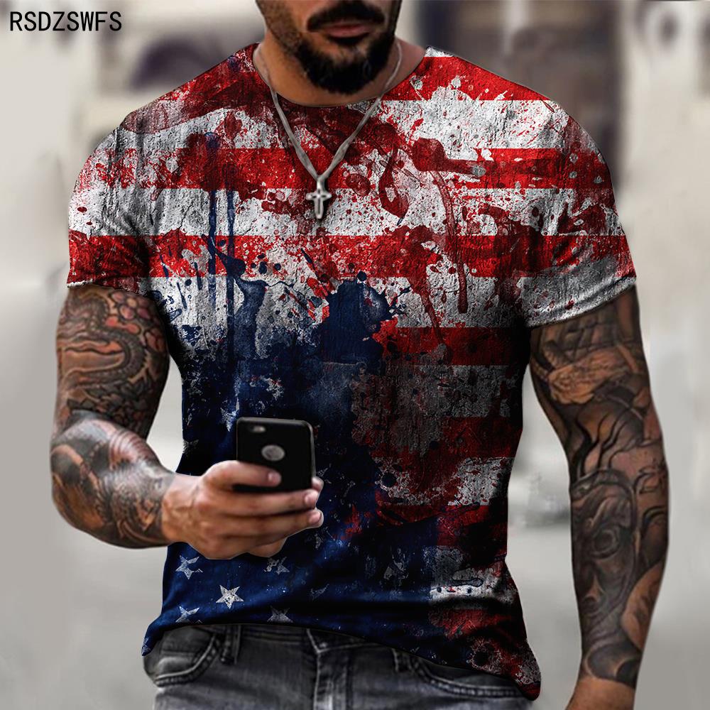 USA Flag Stripes 3D Print Men T - Shirt