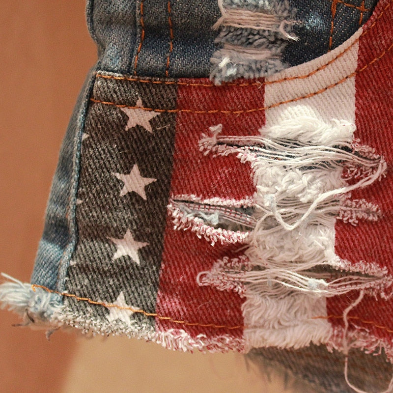 Low-Rise American Flag Denim Shorts