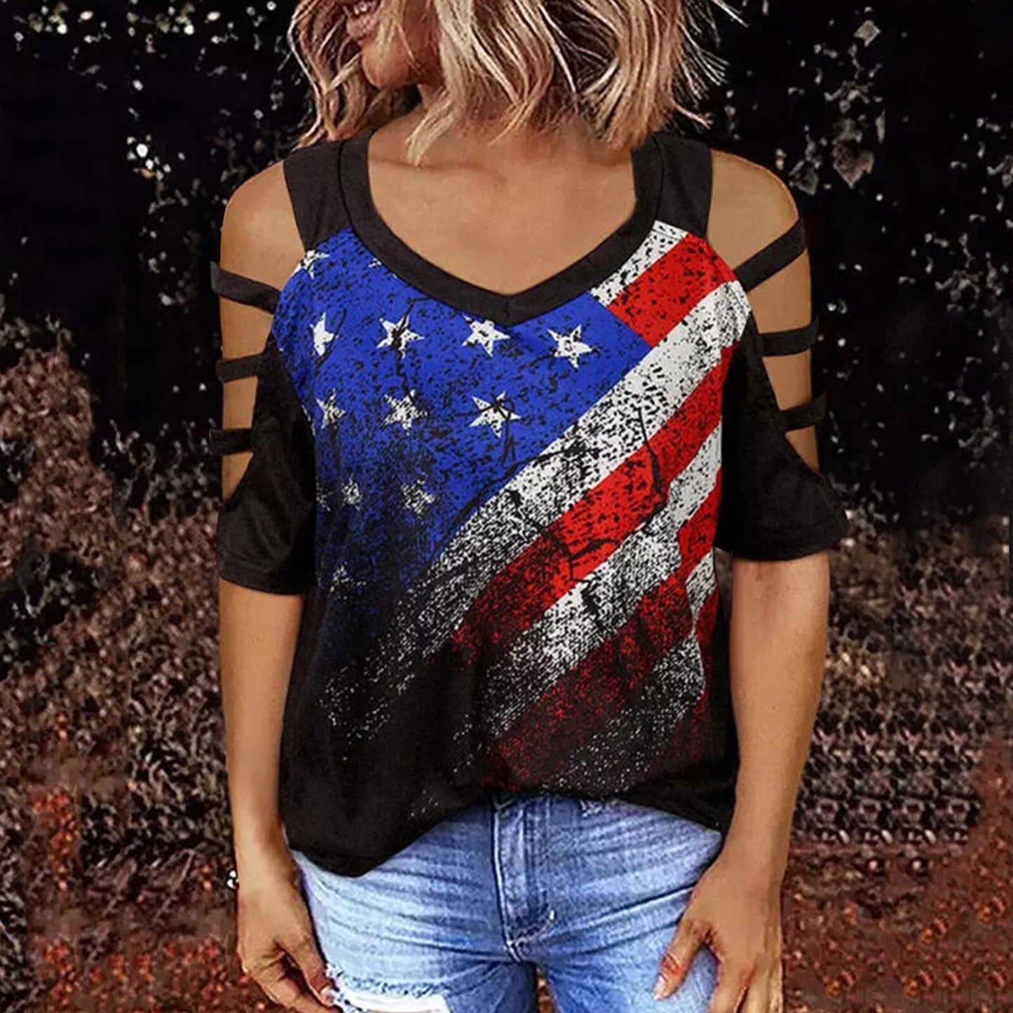 American Flag Print Shirt Sleeveless Tops